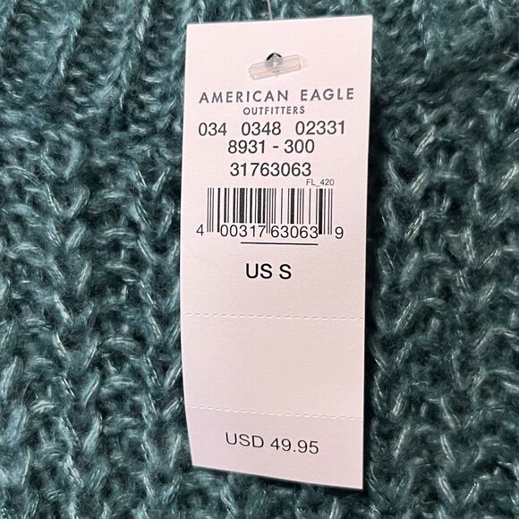 American Eagle Sweater NEW Dark Teal Nylon Acrylic Open Knit Pullover Boho S - Picture 10 of 10